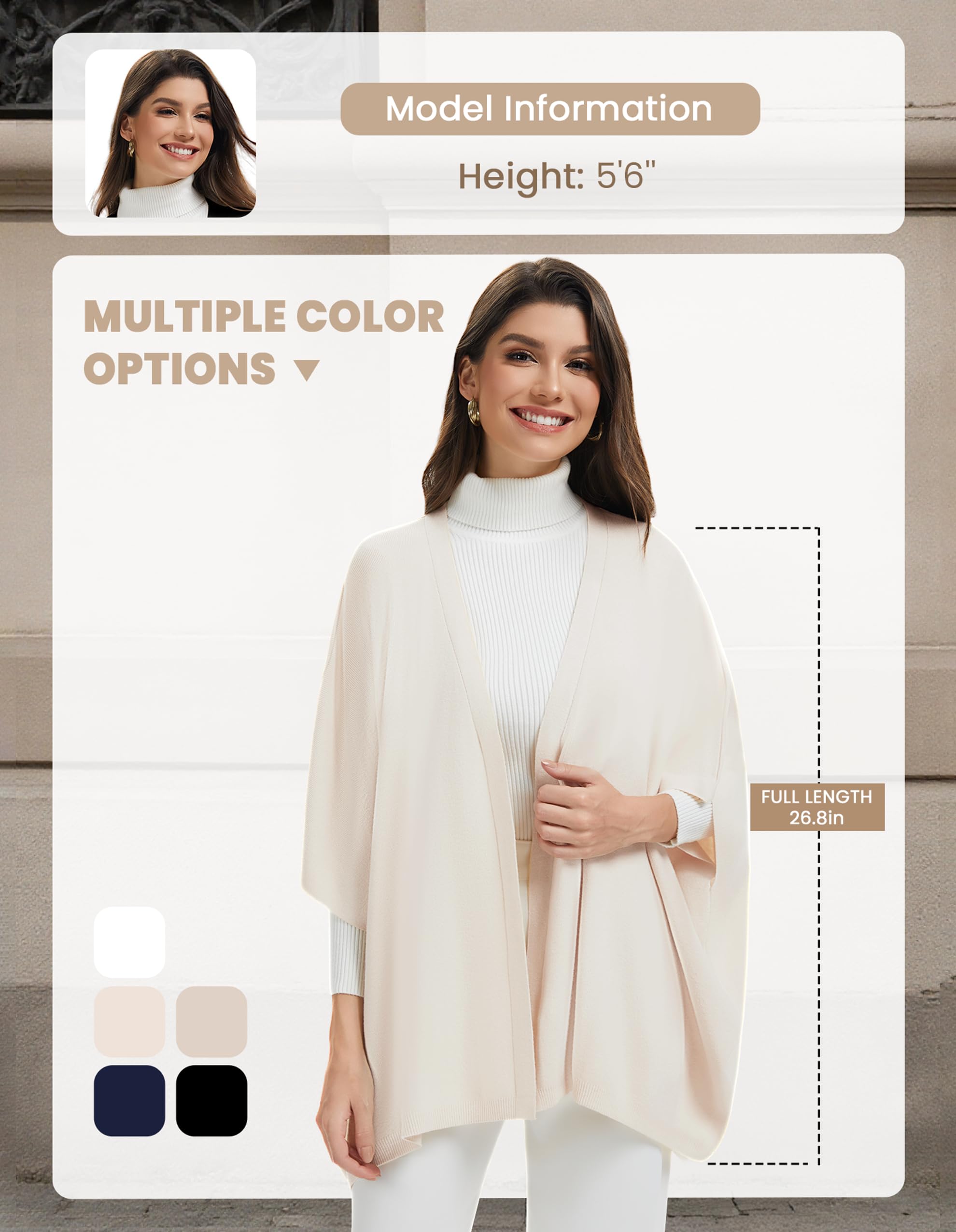 PULI Womens Open Front Shawl Wraps with Sleeves Casual Knit Poncho Shawls for Spring Fall Daily - Image 6