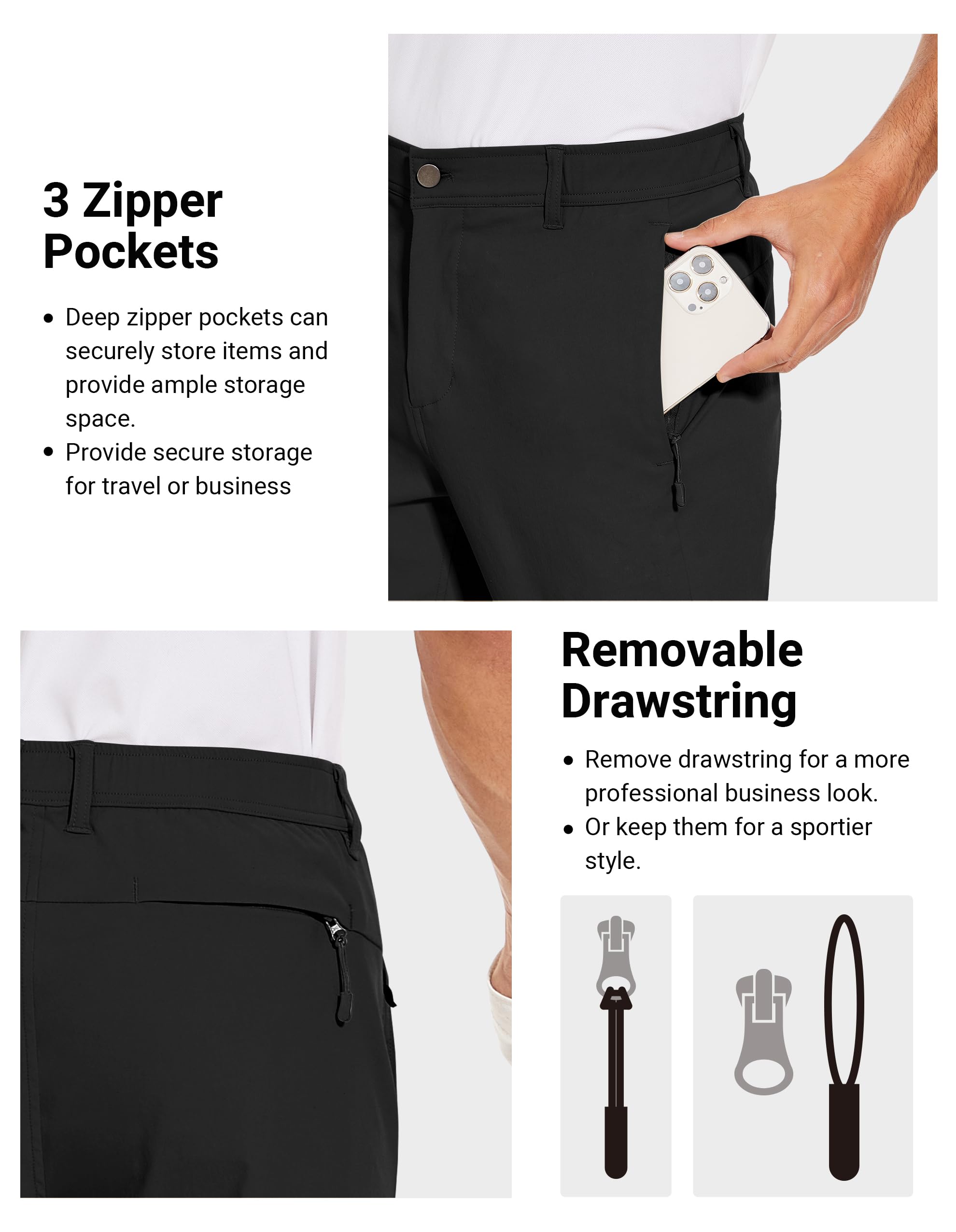 SPECIALMAGIC Golf Pants Men Stretch Slim fit Hiking Pants Lightweight Dress Casual Tapered Zipper Pockets - Image 3