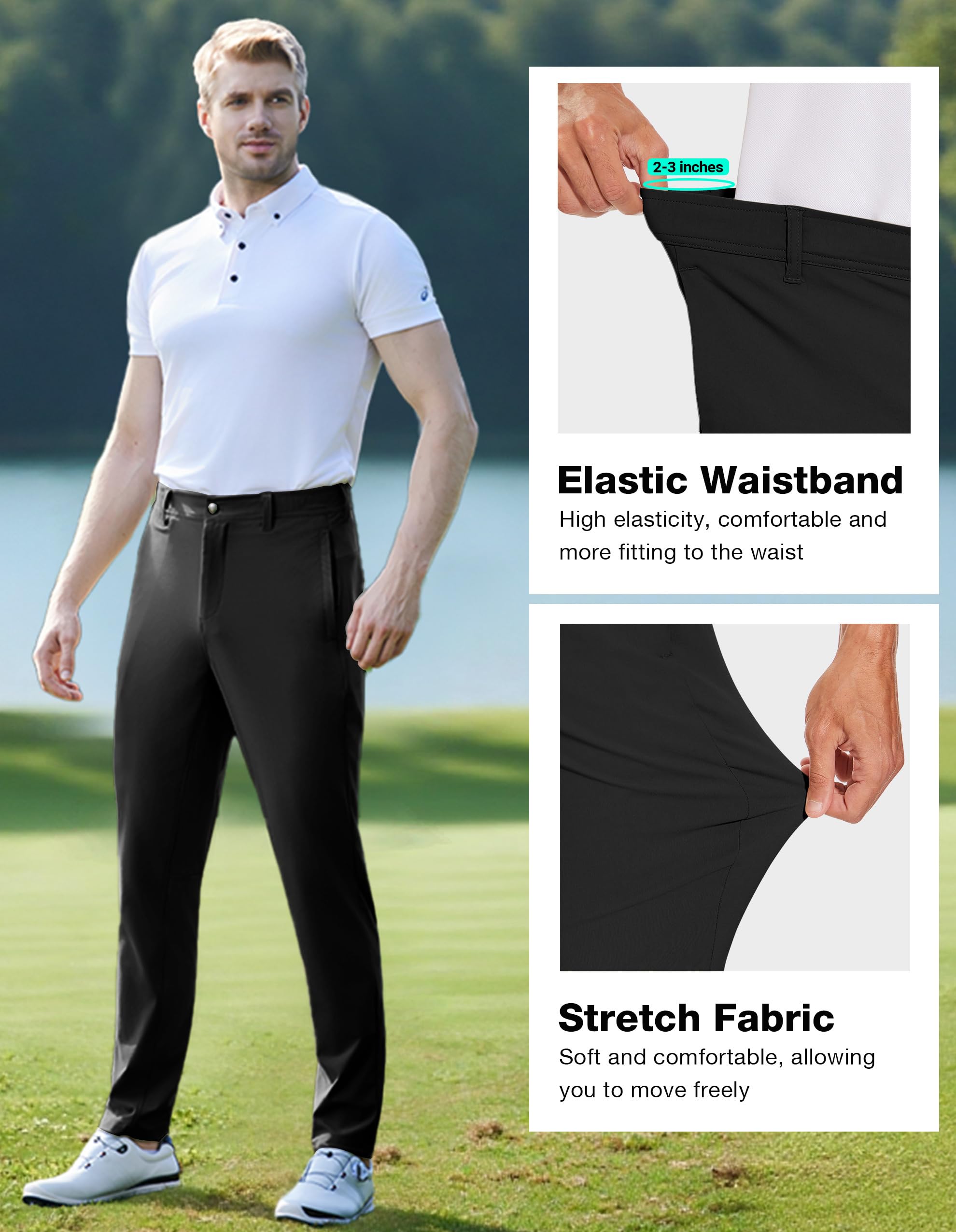SPECIALMAGIC Golf Pants Men Stretch Slim fit Hiking Pants Lightweight Dress Casual Tapered Zipper Pockets - Image 4