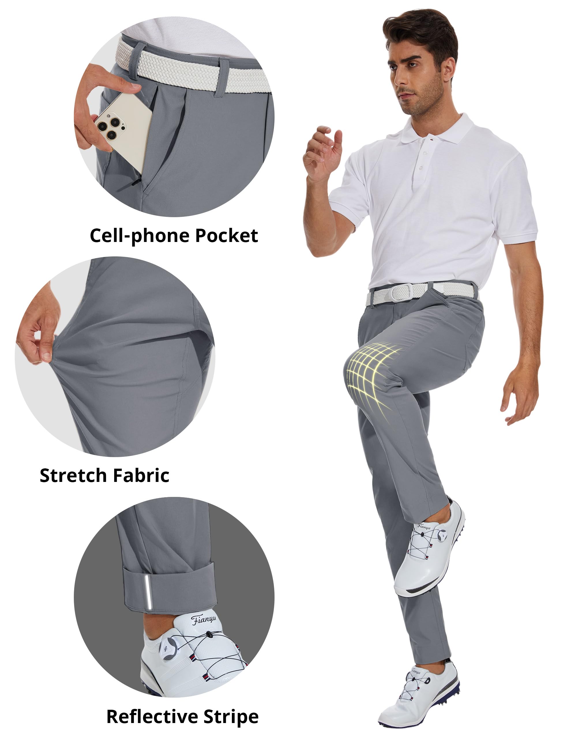 SPECIALMAGIC Mens Golf Stretch Pants Slim Fit Tapered Waterproof Casual Hiking Lightweight Dress with Zipper Pockets - Image 3