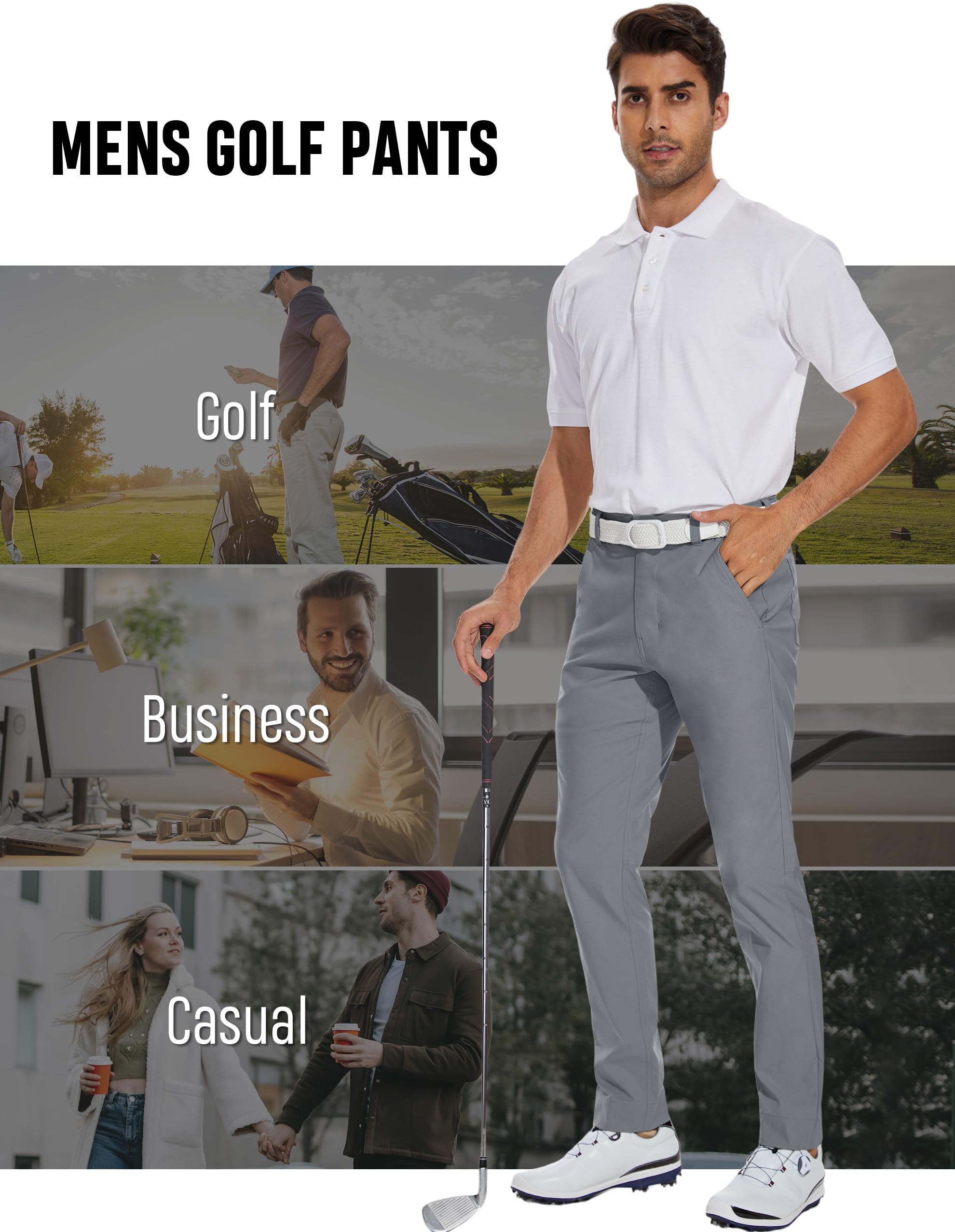 SPECIALMAGIC Mens Golf Stretch Pants Slim Fit Tapered Waterproof Casual Hiking Lightweight Dress with Zipper Pockets - Image 4